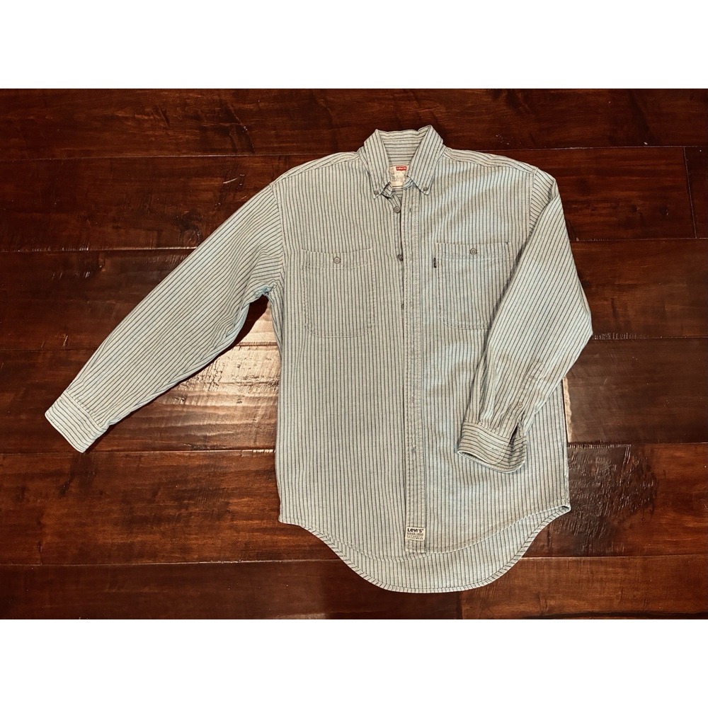 RARE-Vntge'95-LEVI'S Hickory Stripe Workshirt-BLACK TAB-Sz S-DEADSTOCK-Unwashed